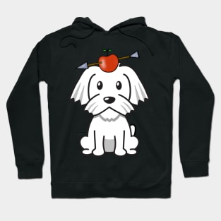 Cute white dog has an apple and arrow on head Hoodie